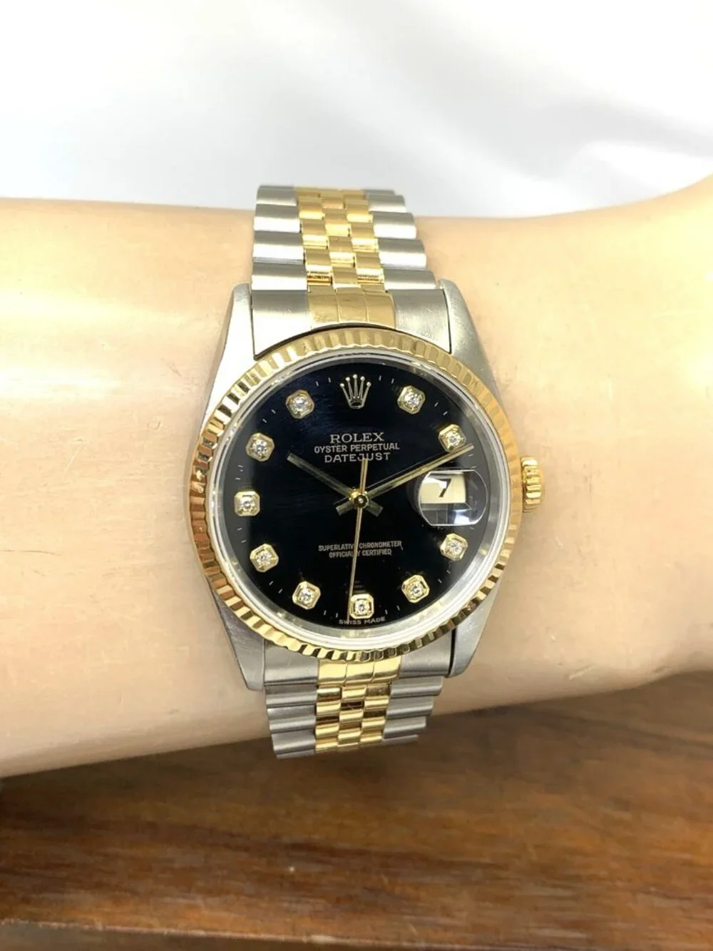 Rolex Datejust Watch 16233 Factory Diamond 18k Yellow Gold & Steel Vintage 1995